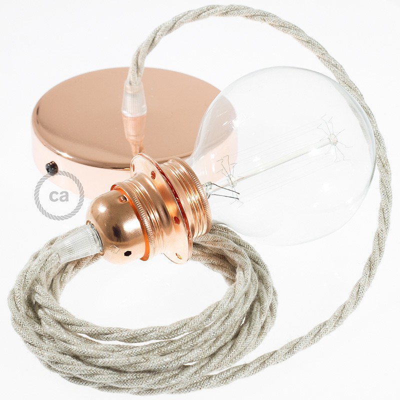 Pendel para pantalla, lámpara colgante cable textil Neutro en Lino Natural TN01