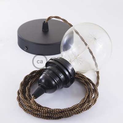 Pendel para pantalla, lámpara colgante cable textil Negro e Whiskey en tejido Efecto Seda TZ22