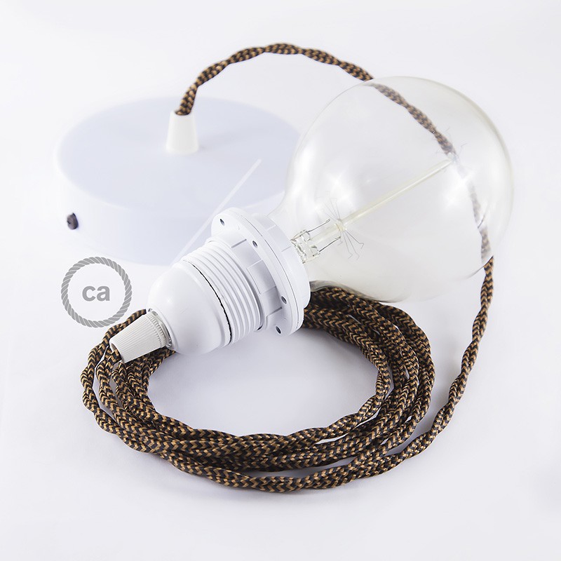 Pendel para pantalla, lámpara colgante cable textil Negro e Whiskey en tejido Efecto Seda TZ22