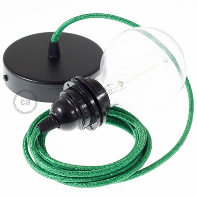 Pendel para pantalla, lámpara colgante cable textil Verde Glitter RL06