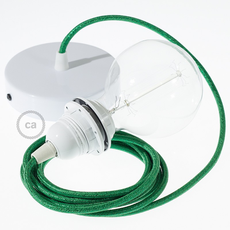 Pendel para pantalla, lámpara colgante cable textil Verde Glitter RL06