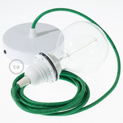 Pendel para pantalla, lámpara colgante cable textil Verde Glitter RL06