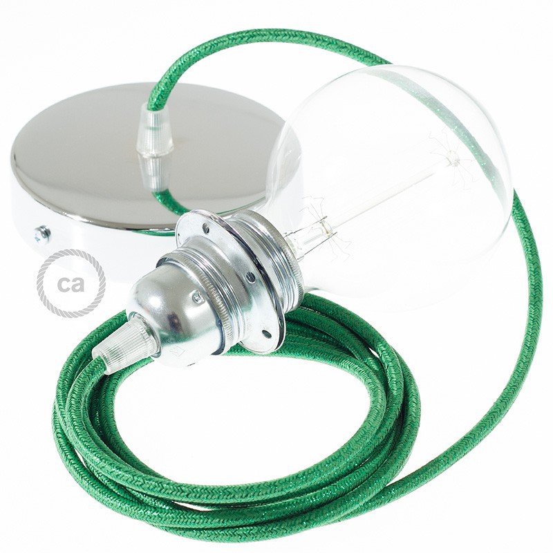 Pendel para pantalla, lámpara colgante cable textil Verde Glitter RL06