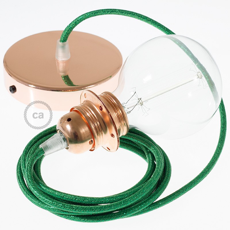 Pendel para pantalla, lámpara colgante cable textil Verde Glitter RL06