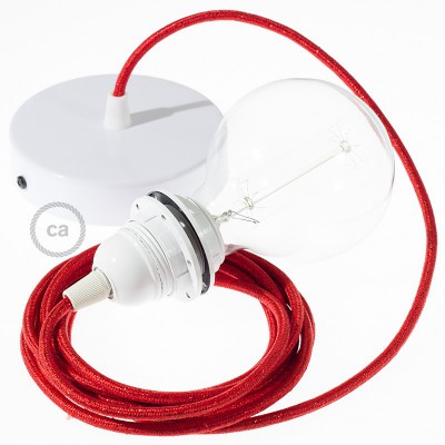 Pendel para pantalla, lámpara colgante cable textil Rojo Glitter RL09