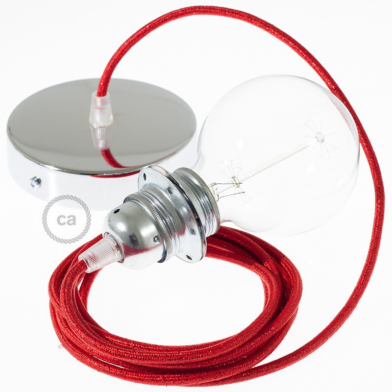 Pendel para pantalla, lámpara colgante cable textil Rojo Glitter RL09