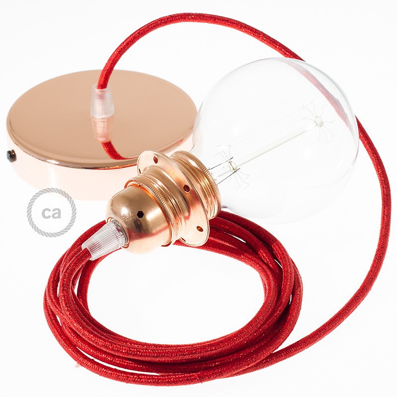 Pendel para pantalla, lámpara colgante cable textil Rojo Glitter RL09