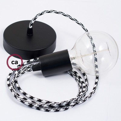 Pendel único, lámpara colgante cable textil Bicolor Negro RP04