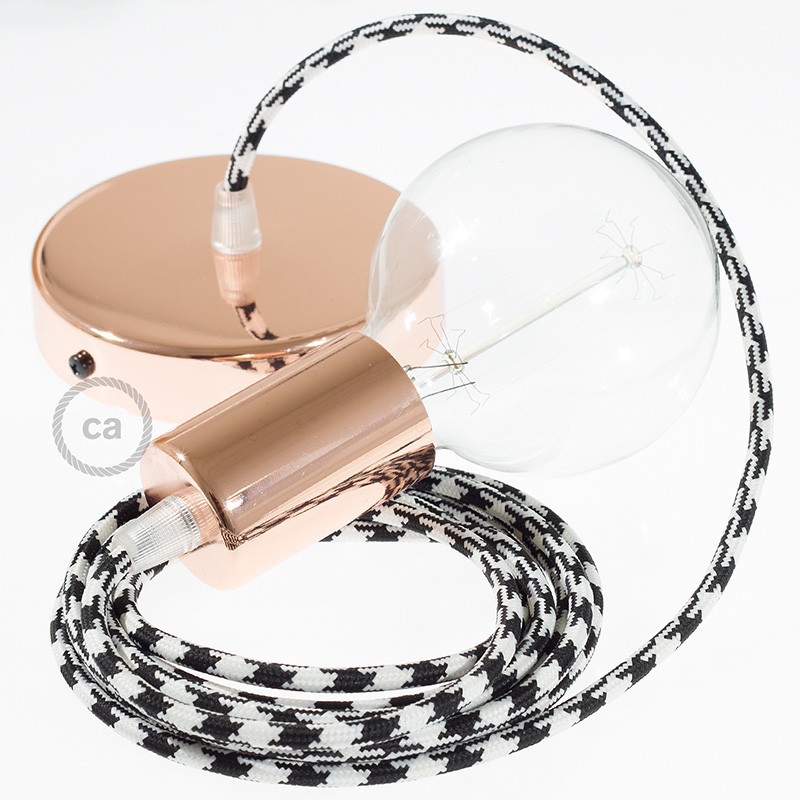 Pendel único, lámpara colgante cable textil Bicolor Negro RP04