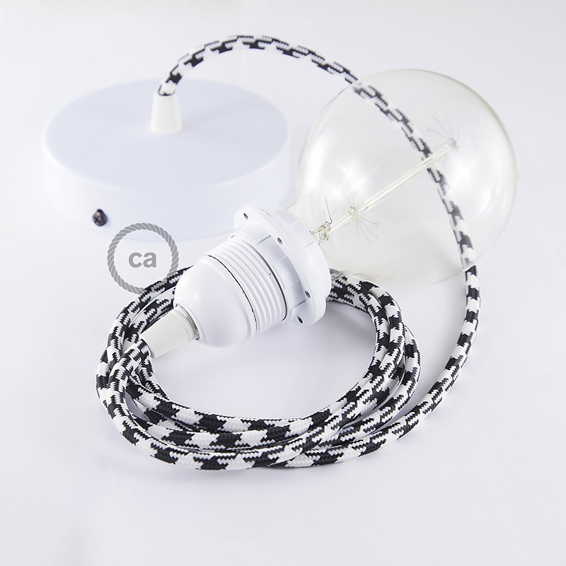 Pendel para pantalla, lámpara colgante cable textil Bicolor Negro RP04