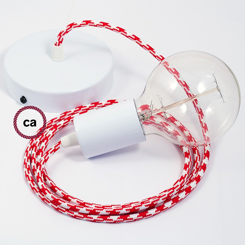 Pendel único, lámpara colgante cable textil Bicolor Rojo RP09