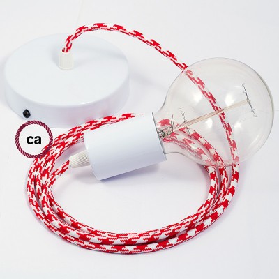 Pendel único, lámpara colgante cable textil Bicolor Rojo RP09