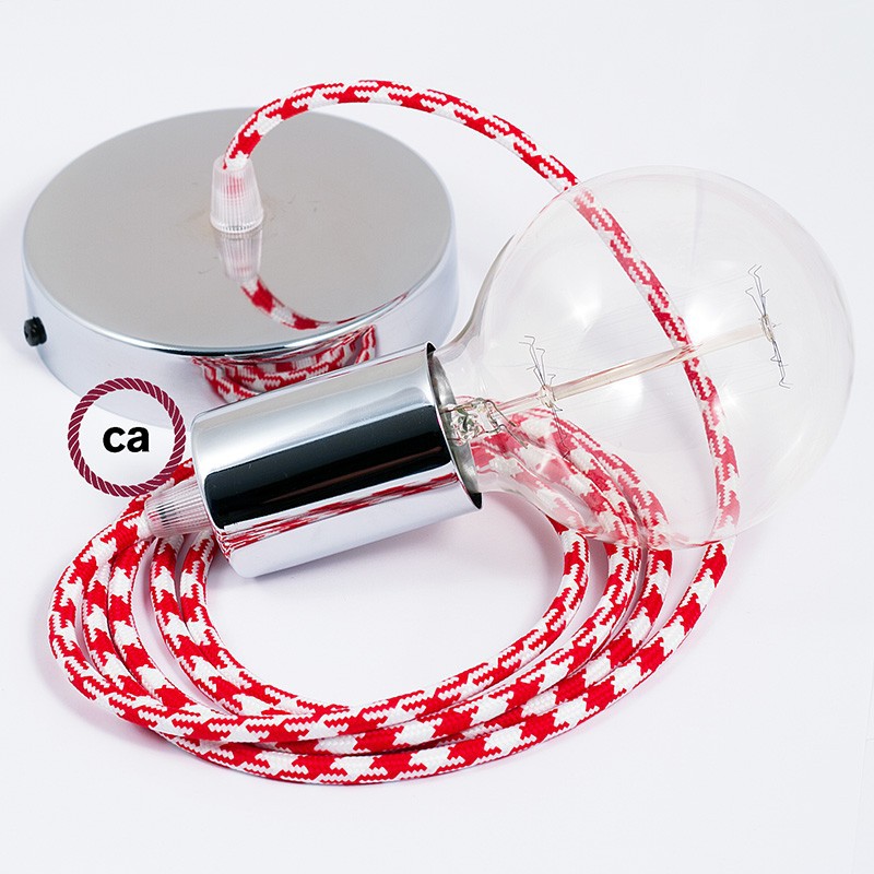 Pendel único, lámpara colgante cable textil Bicolor Rojo RP09