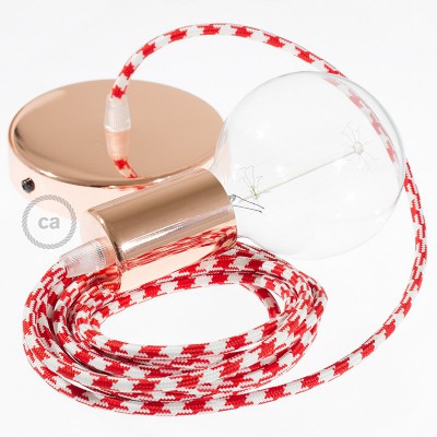 Pendel único, lámpara colgante cable textil Bicolor Rojo RP09