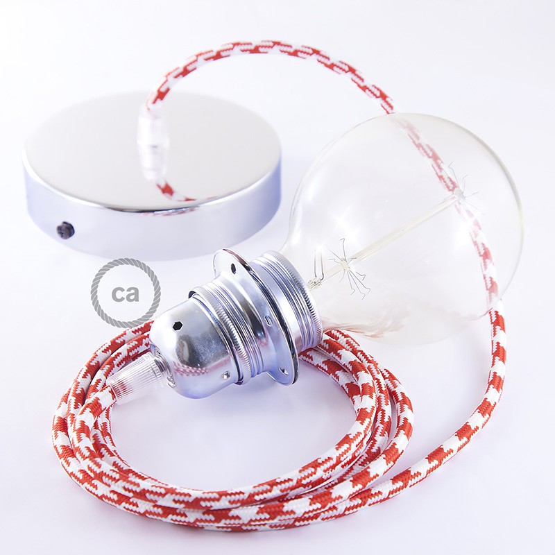 Pendel para pantalla, lámpara colgante cable textil Bicolor Rojo RP09