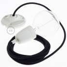 Pendel en porcelana, lámpara colgante cable textil Negro en Algodón RC04