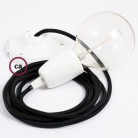 Pendel en porcelana, lámpara colgante cable textil Negro en tejido Efecto Seda RM04