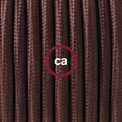 Pendel en porcelana, lámpara colgante cable textil Marrón en tejido Efecto Seda RM13