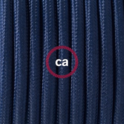 Pendel en porcelana, lámpara colgante cable textil Azul Marino en tejido Efecto Seda RM20