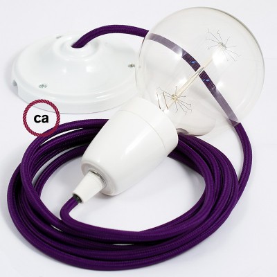 Pendel en porcelana, lámpara colgante cable textil Púrpura en tejido Efecto Seda RM14