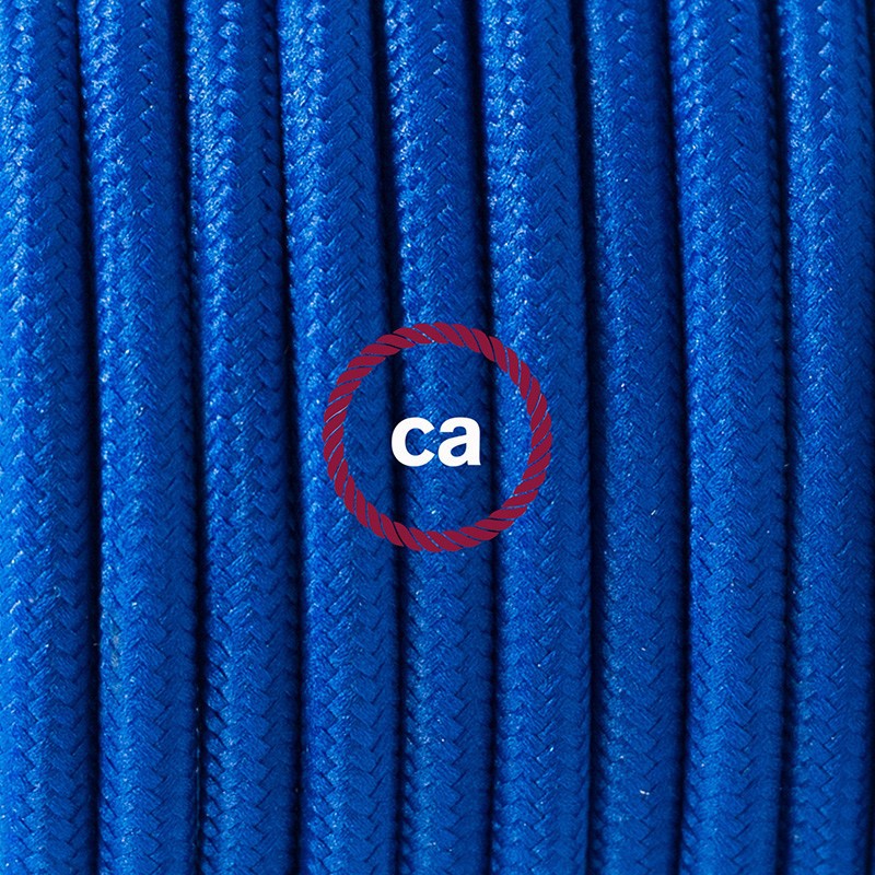 Pendel en porcelana, lámpara colgante cable textil Azul en tejido Efecto Seda RM12
