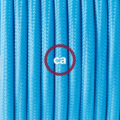 Pendel en porcelana, lámpara colgante cable textil Turquesa en tejido Efecto Seda RM11