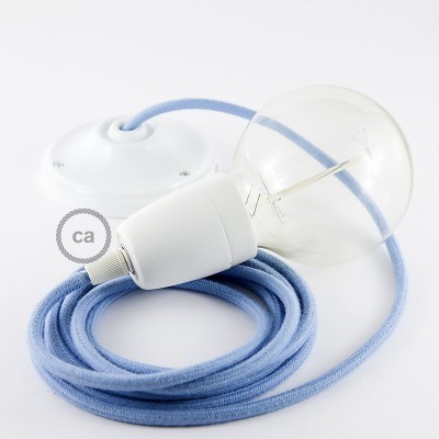 Pendel en porcelana, lámpara colgante cable textil Oceano en Algodón RC53
