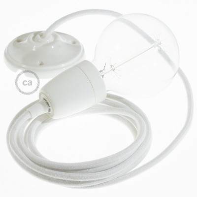 Pendel en porcelana, lámpara colgante cable textil Blanco en Algodón RC01