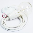 Pendel en porcelana, lámpara colgante cable textil Blanco en tejido Efecto Seda RM01