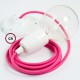 Pendel en porcelana, lámpara colgante cable textil Fuchsia en tejido Efecto Seda RM08