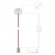Pendel en porcelana, lámpara colgante cable textil Fuchsia en tejido Efecto Seda RM08