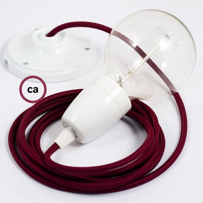 Pendel en porcelana, lámpara colgante cable textil Bordeos en tejido Efecto Seda RM19