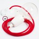 Pendel en porcelana, lámpara colgante cable textil Rojo en tejido Efecto Seda RM09