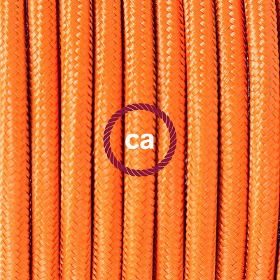 Pendel en porcelana, lámpara colgante cable textil Naranja en tejido Efecto Seda RM15