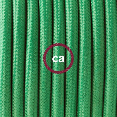 Pendel en porcelana, lámpara colgante cable textil Verde en tejido Efecto Seda RM06
