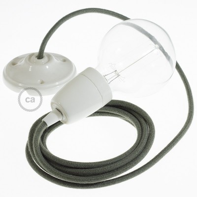Pendel en porcelana, lámpara colgante cable textil Gris Verde en Algodón RC63