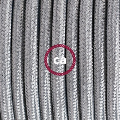 Pendel en porcelana, lámpara colgante cable textil Plateado en tejido Efecto Seda RM02