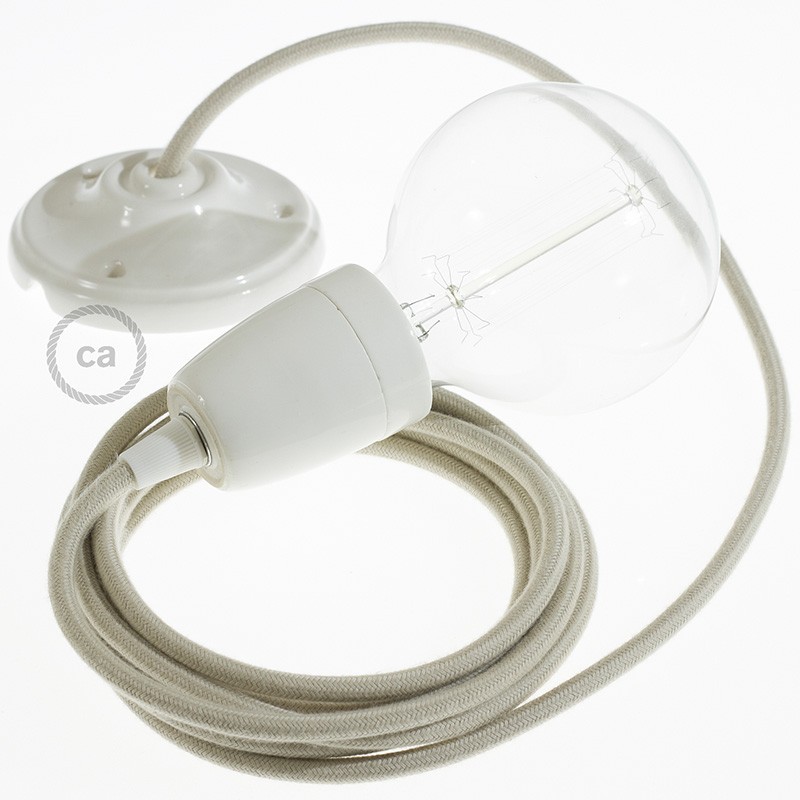 Pendel en porcelana, lámpara colgante cable textil Gris pardo en Algodón RC43