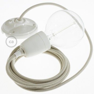 Pendel en porcelana, lámpara colgante cable textil Gris pardo en Algodón RC43