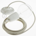 Pendel en porcelana, lámpara colgante cable textil Gris pardo en Algodón RC43
