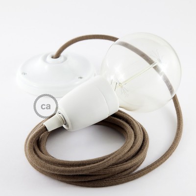 Pendel en porcelana, lámpara colgante cable textil Marrón en Algodón RC13