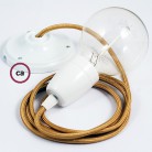 Pendel en porcelana, lámpara colgante cable textil Dorado en tejido Efecto Seda RM05