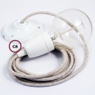 Pendel en porcelana, lámpara colgante cable textil Neutro en Lino Natural RN01