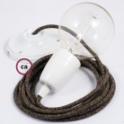 Pendel en porcelana, lámpara colgante cable textil Marrón en Lino Natural RN04