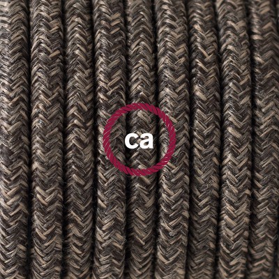Pendel en porcelana, lámpara colgante cable textil Marrón en Lino Natural RN04