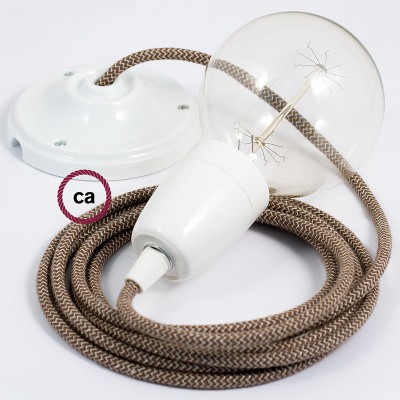 Pendel en porcelana, lámpara colgante cable textil ZigZag Corteza RD73