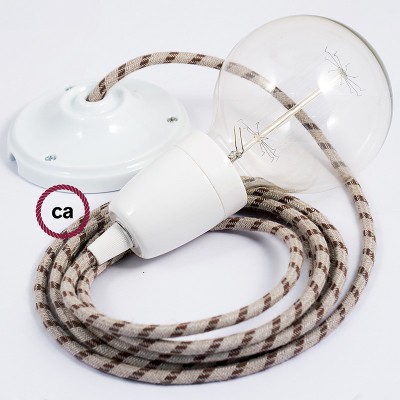 Pendel en porcelana, lámpara colgante cable textil Stripes Corteza RD53