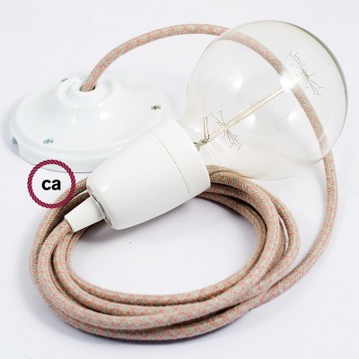 Pendel en porcelana, lámpara colgante cable textil Rombo Rosa Antico RD61