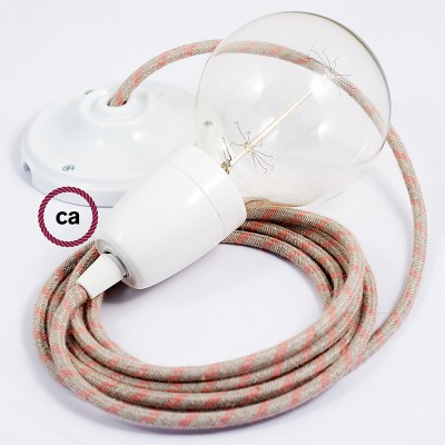Pendel en porcelana, lámpara colgante cable textil Stripes Rosa Antico RD51