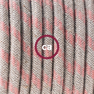 Pendel en porcelana, lámpara colgante cable textil Stripes Rosa Antico RD51
